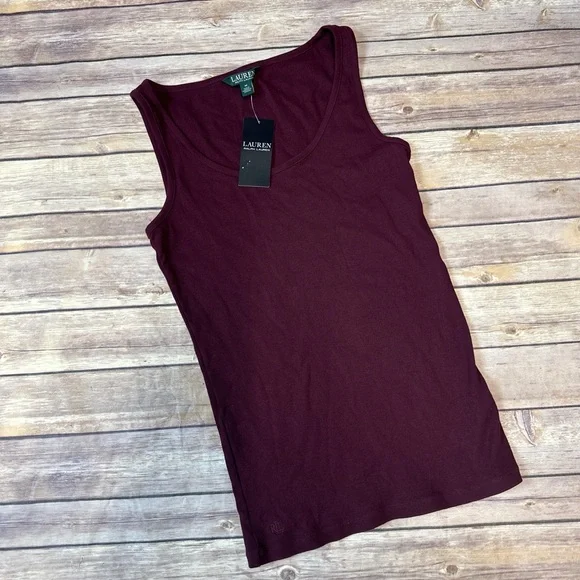 Lauren Ralph Lauren Cotton-Blend Tank Top burgundy M - Picture 1 of 4